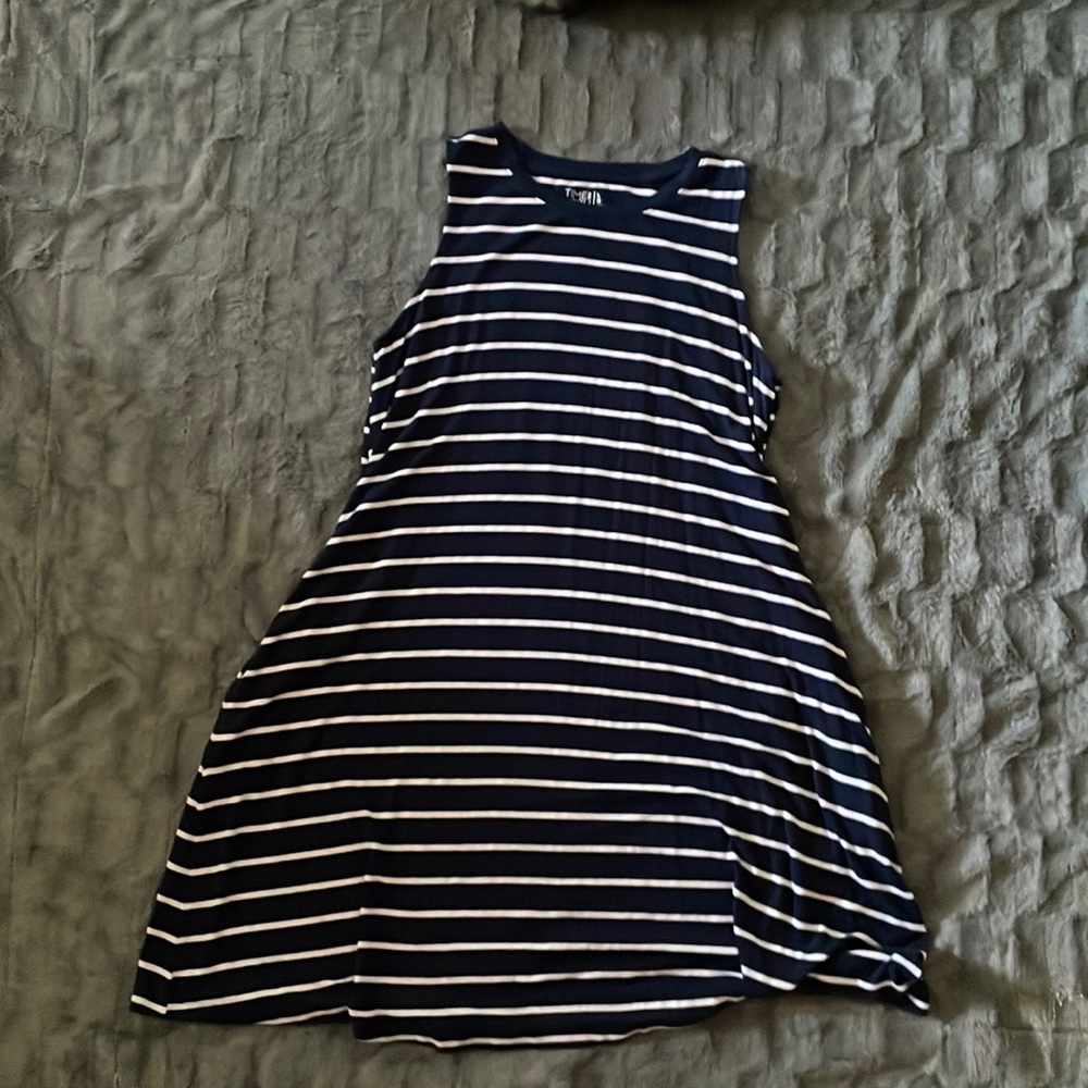 Navy and white striped dress-decently worn-Size L-good condition